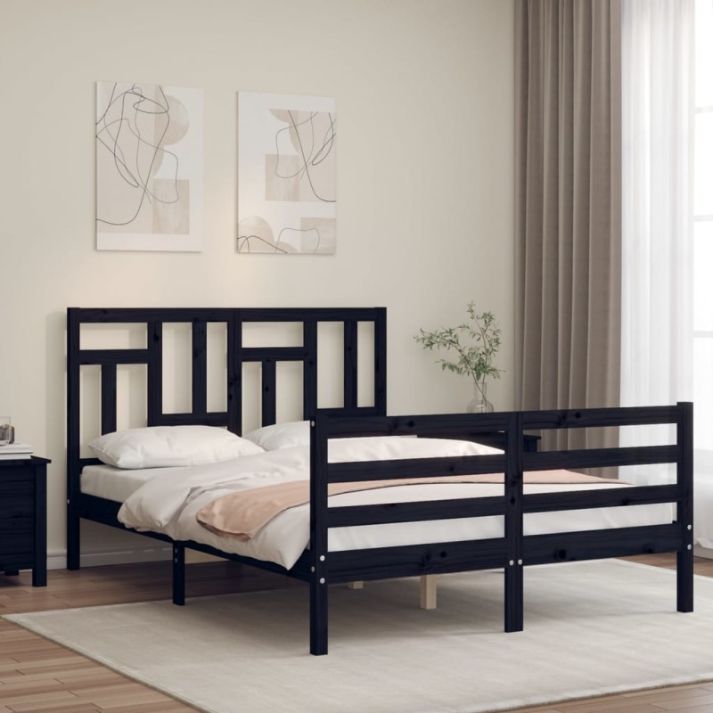 vidaXL Giroletto con Testiera Nero 140x190 cm in Legno Massello vidaXL Giroletto con Testiera Nero 140x190 cm in Legno Massello