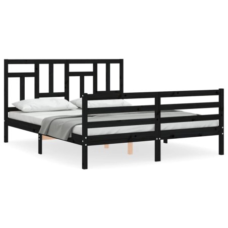 vidaXL Giroletto con Testiera Nero 5FT King Size in Legno Massello