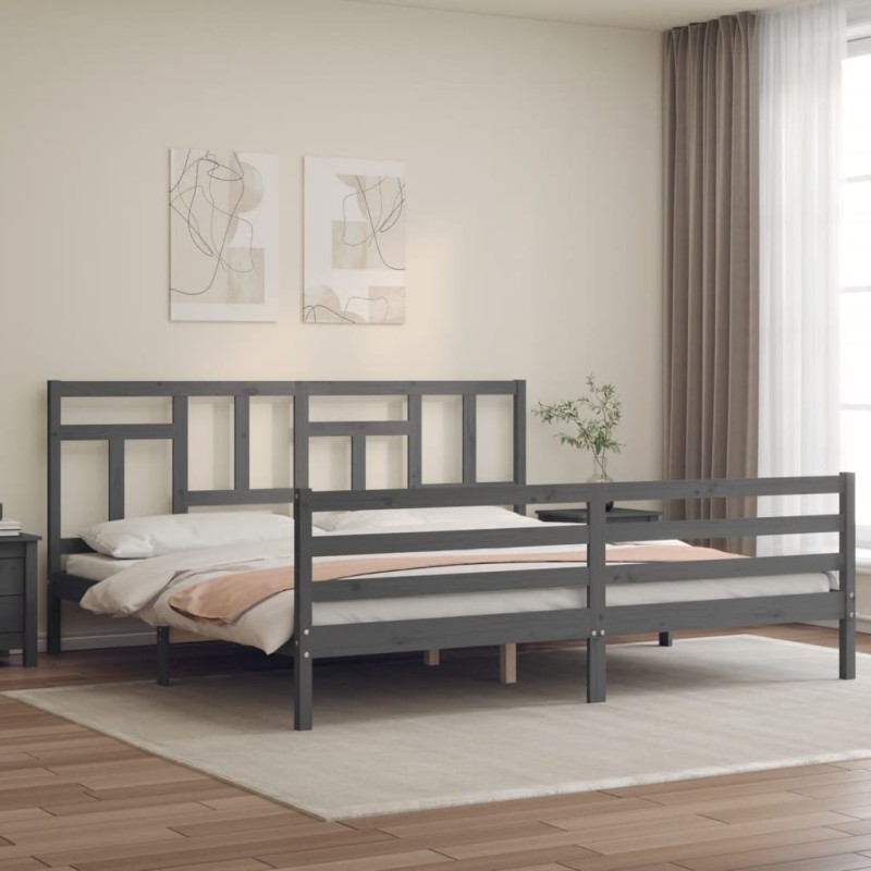 vidaXL Giroletto con Testiera Grigio 200x200 cm in Legno Massello vidaXL Giroletto con Testiera Grigio 200x200 cm in Legno Massello