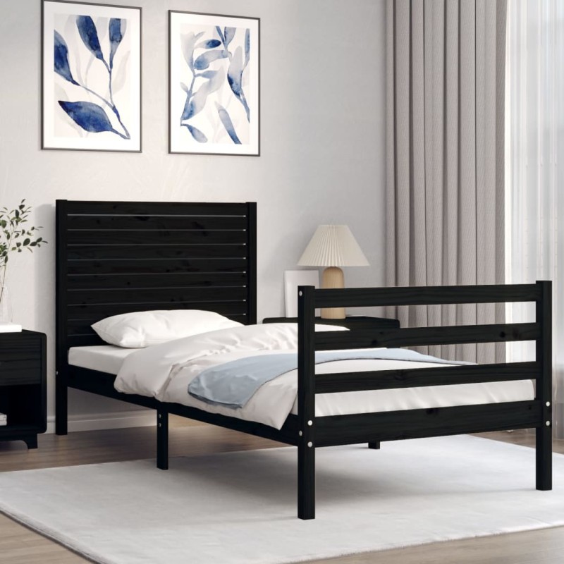 vidaXL Giroletto con Testiera Nero 100x200 cm in Legno Massello vidaXL Giroletto con Testiera Nero 100x200 cm in Legno Massello