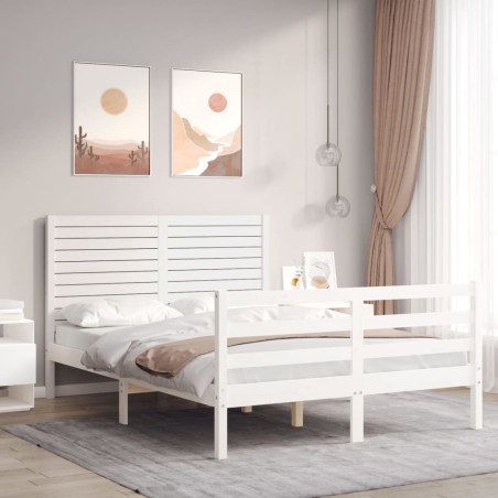 vidaXL Giroletto con Testiera Bianco 120x200 cm in Legno Massello