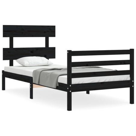 vidaXL Giroletto con Testiera Nero 2FT6 Small Single in Legno Massello