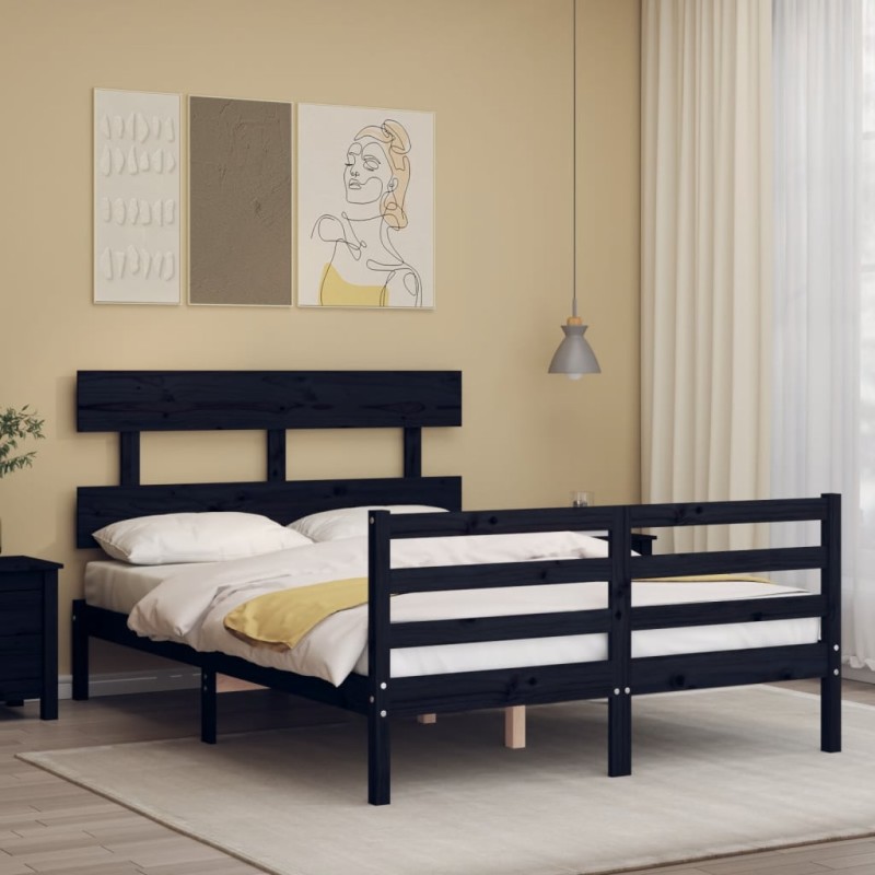 vidaXL Giroletto con Testiera Nero 4FT Small Double in Legno Massello vidaXL Giroletto con Testiera Nero 4FT Small Double in Legno Massello