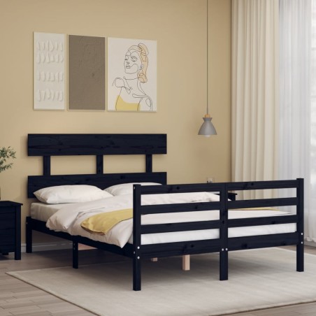 vidaXL Giroletto con Testiera Nero 4FT Small Double in Legno Massello