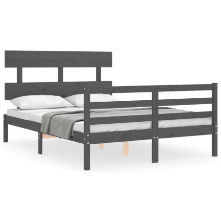 vidaXL Giroletto con Testiera Grigio 140x190 cm in Legno Massello