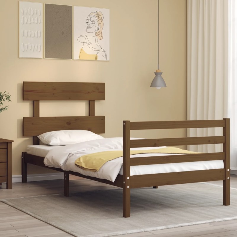 vidaXL Giroletto senza Materasso Ambra 90x200cm Legno Massello vidaXL Giroletto senza Materasso Ambra 90x200cm Legno Massello