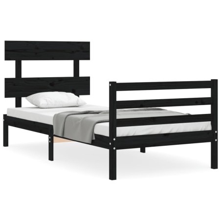 vidaXL Giroletto con Testiera Nero 90x200 cm in Legno Massello