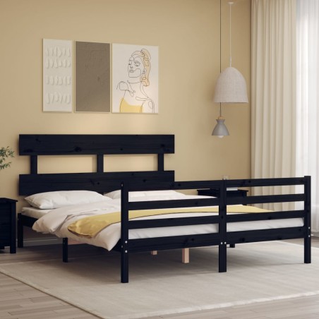 vidaXL Giroletto con Testiera Nero 5FT King Size in Legno Massello