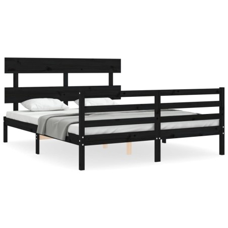 vidaXL Giroletto con Testiera Nero 5FT King Size in Legno Massello