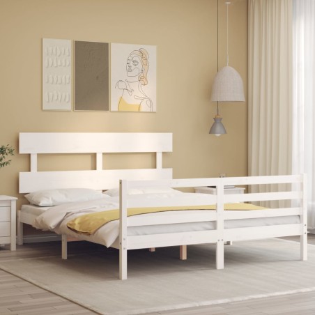 vidaXL Giroletto con Testiera Bianco 160x200 cm Legno Massello