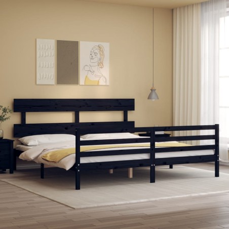 vidaXL Giroletto con Testiera Nero 6FT Super King in Legno Massello