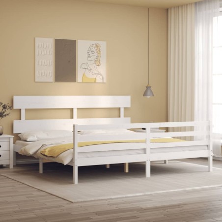 vidaXL Giroletto con Testiera Bianco 200x200 cm in Legno Massello