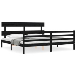 vidaXL Giroletto con Testiera Nero 200x200 cm in Legno Massello
