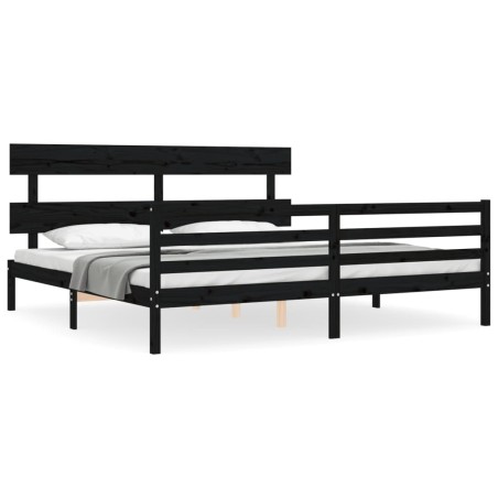 vidaXL Giroletto con Testiera Nero 200x200 cm in Legno Massello
