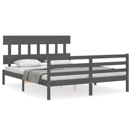 vidaXL Giroletto con Testiera Grigio 5FT King Size in Legno Massello