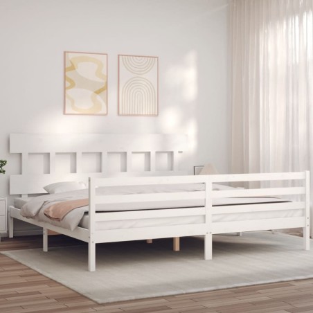 vidaXL Giroletto con Testiera Bianco 200x200 cm in Legno Massello