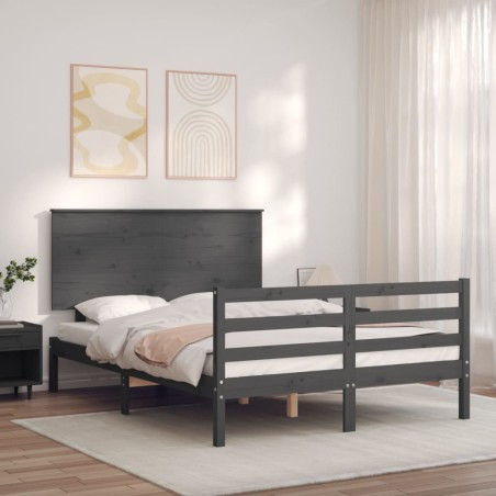 vidaXL Giroletto con Testiera Grigio 4FT Small Double Legno Massello