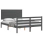 vidaXL Giroletto con Testiera Grigio 4FT Small Double Legno Massello vidaXL Giroletto con Testiera Grigio 4FT Small Double Legno Massello