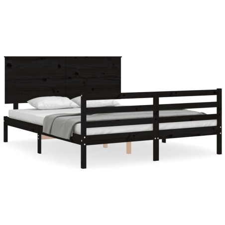 vidaXL Giroletto con Testiera Nero 5FT King Size in Legno Massello