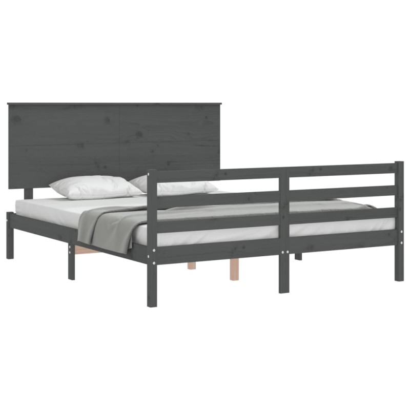 vidaXL Giroletto con Testiera Grigio 160x200 cm Legno Massello vidaXL Giroletto con Testiera Grigio 160x200 cm Legno Massello