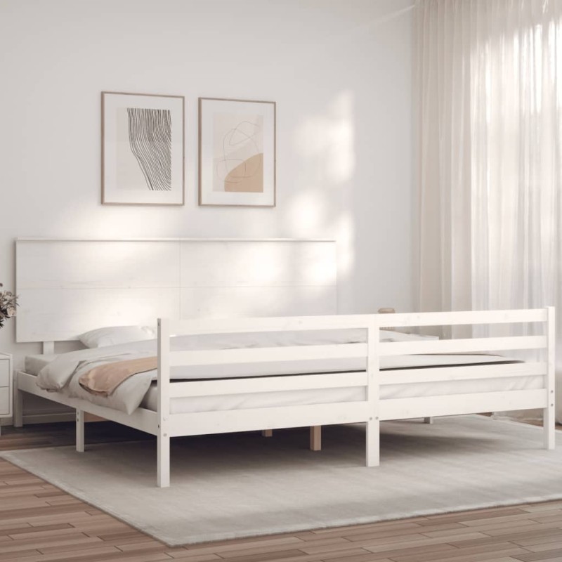 vidaXL Giroletto con Testiera Bianco 200x200 cm in Legno Massello vidaXL Giroletto con Testiera Bianco 200x200 cm in Legno Massello