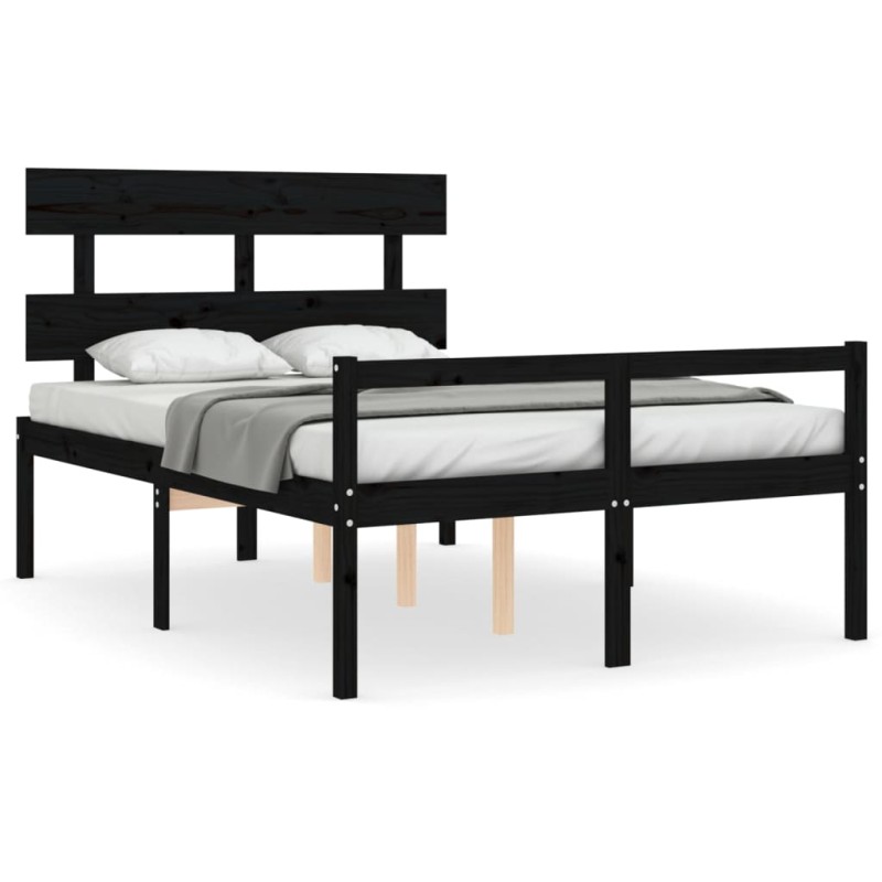 vidaXL Giroletto con Testiera Nero 4FT Small Double in Legno Massello vidaXL Giroletto con Testiera Nero 4FT Small Double in Legno Massello