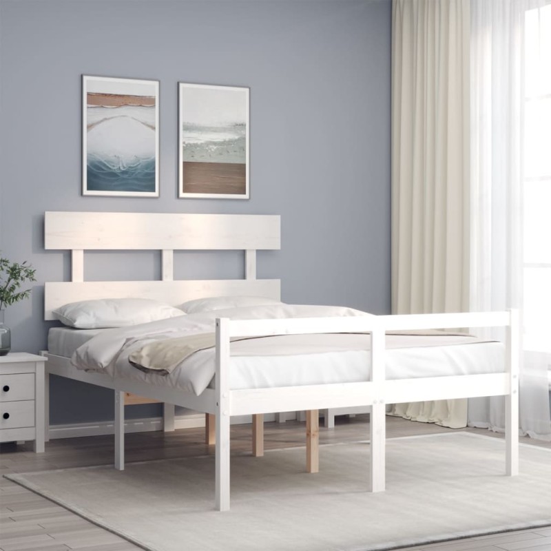 vidaXL Giroletto con Testiera Bianco 140x190 cm in Legno Massello