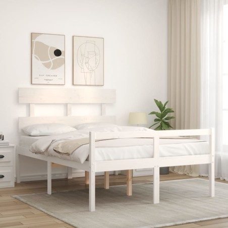 vidaXL Giroletto con Testiera Bianco 140x190 cm in Legno Massello