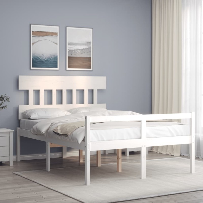 vidaXL Giroletto con Testiera Bianco 4FT6 Double in Legno Massello vidaXL Giroletto con Testiera Bianco 4FT6 Double in Legno Massello