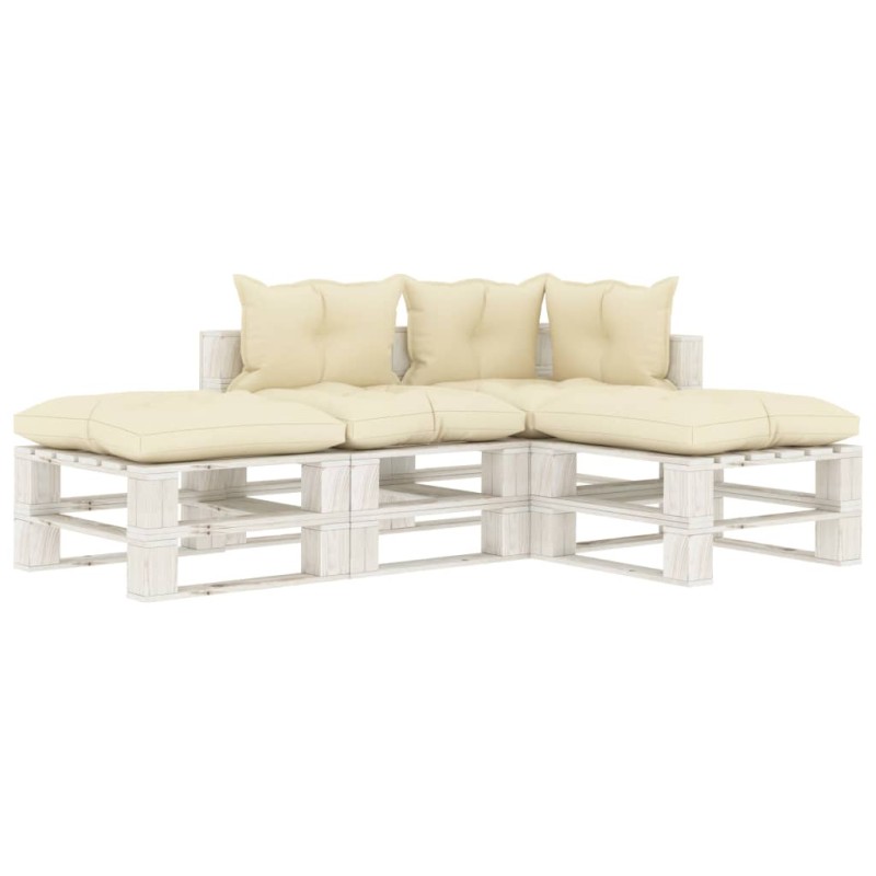 vidaXL Set Salotto da Giardino Pallet 4 pz con Cuscini Crema in Legno vidaXL Set Salotto da Giardino Pallet 4 pz con Cuscini Crema in Legno