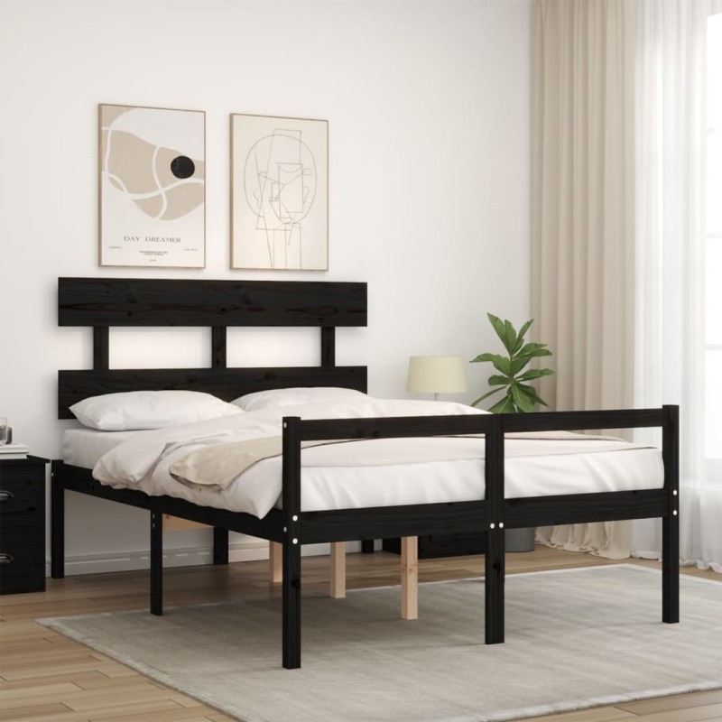 vidaXL Giroletto con Testiera Nero 140x190 cm in Legno Massello vidaXL Giroletto con Testiera Nero 140x190 cm in Legno Massello