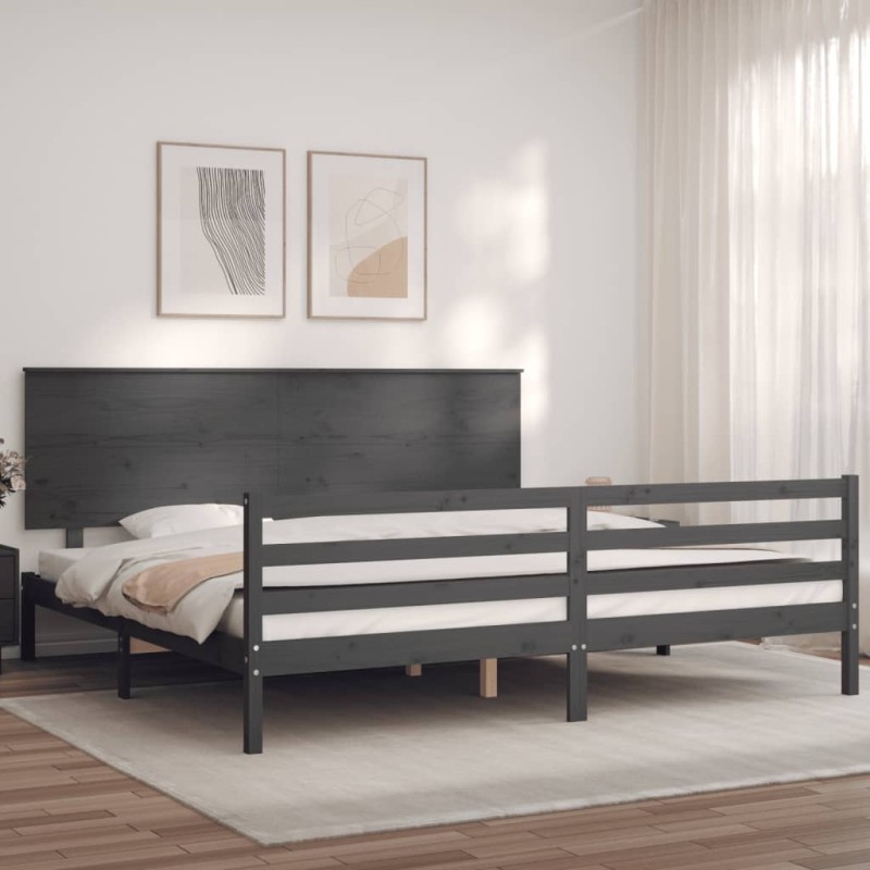 vidaXL Giroletto con Testiera Grigio 200x200 cm in Legno Massello vidaXL Giroletto con Testiera Grigio 200x200 cm in Legno Massello