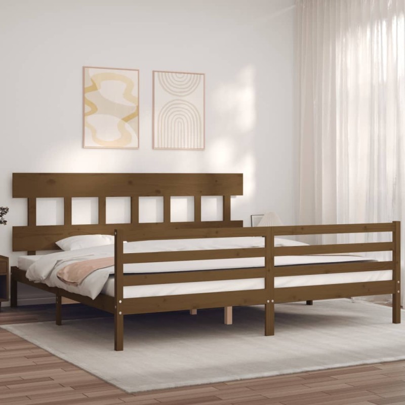 vidaXL Giroletto con Testiera Miele 200x200 cm in Legno Massello vidaXL Giroletto con Testiera Miele 200x200 cm in Legno Massello