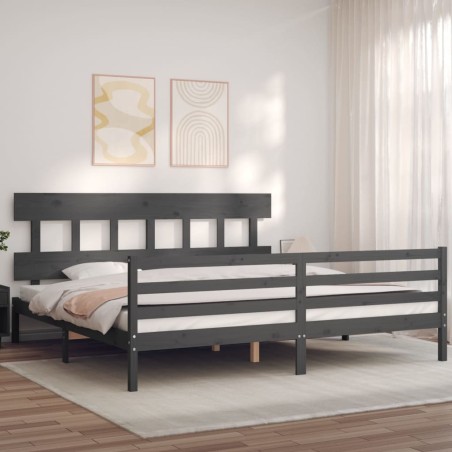 vidaXL Giroletto con Testiera Grigio 6FT Super King in Legno Massello