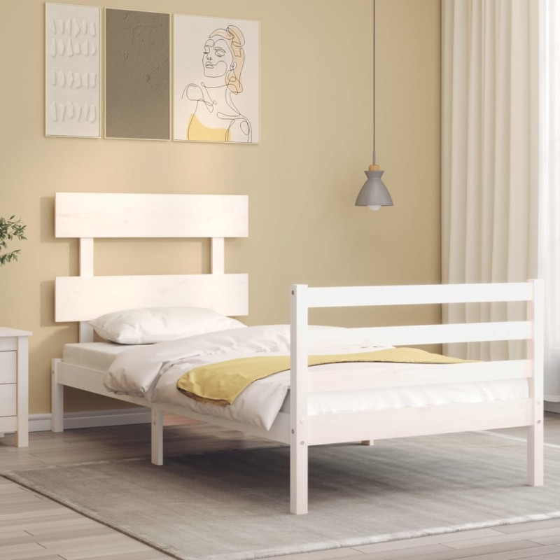 vidaXL Giroletto con Testiera Bianco 90x200 cm in Legno Massello vidaXL Giroletto con Testiera Bianco 90x200 cm in Legno Massello