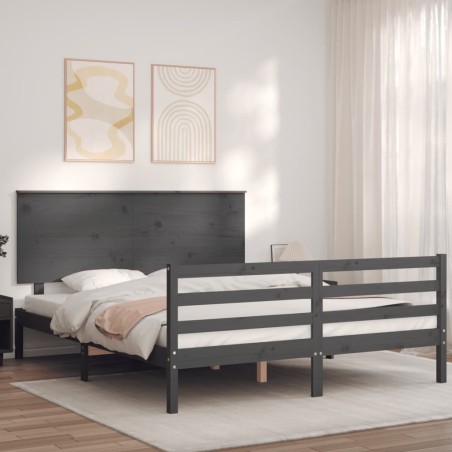 vidaXL Giroletto con Testiera Grigio 5FT King Size in Legno Massello