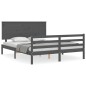 vidaXL Giroletto con Testiera Grigio 5FT King Size in Legno Massello vidaXL Giroletto con Testiera Grigio 5FT King Size in Legno Massello