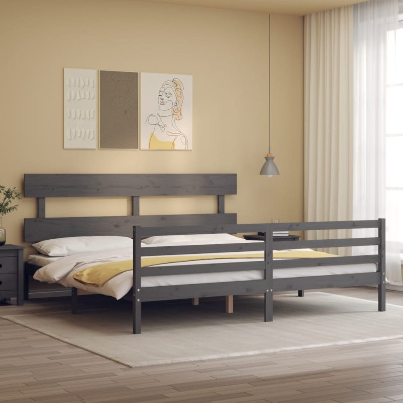 vidaXL Giroletto con Testiera Grigio 6FT Super King in Legno Massello vidaXL Giroletto con Testiera Grigio 6FT Super King in Legno Massello