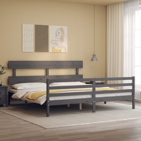 vidaXL Giroletto con Testiera Grigio 6FT Super King in Legno Massello