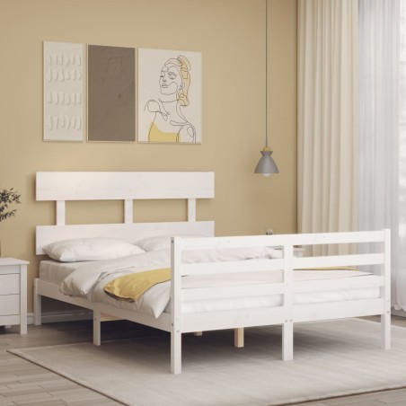 vidaXL Giroletto con Testiera Bianco 120x200 cm in Legno Massello