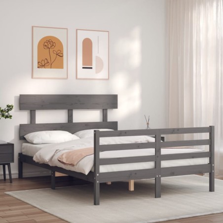 vidaXL Giroletto con Testiera Grigio 140x200 cm in Legno Massello