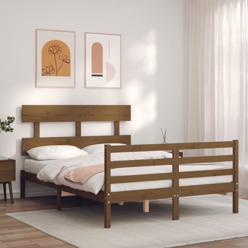 vidaXL Giroletto con Testiera Miele 4FT Small Double in Legno Massello vidaXL Giroletto con Testiera Miele 4FT Small Double in Legno Massello