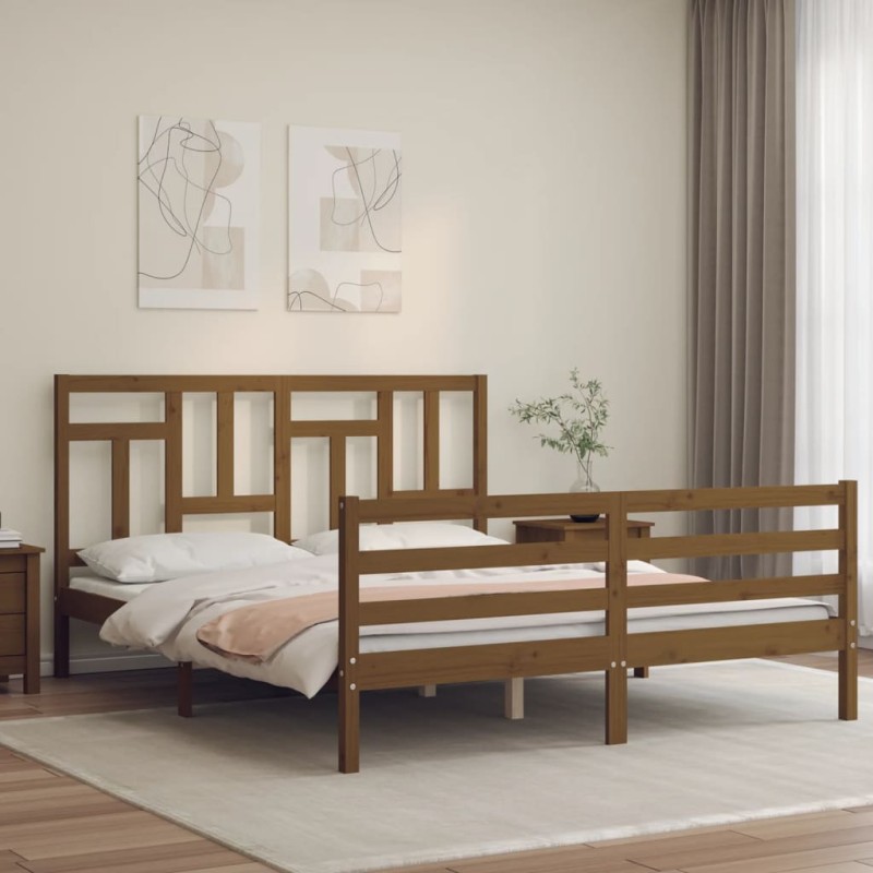 vidaXL Giroletto con Testiera Miele 160x200 cm Legno Massello vidaXL Giroletto con Testiera Miele 160x200 cm Legno Massello