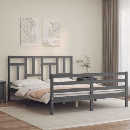 vidaXL Giroletto con Testiera Grigio 5FT King Size in Legno Massello
