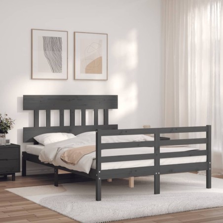 vidaXL Giroletto con Testiera Grigio 4FT Small Double Legno Massello