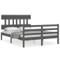 vidaXL Giroletto con Testiera Grigio 4FT Small Double Legno Massello vidaXL Giroletto con Testiera Grigio 4FT Small Double Legno Massello