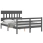 vidaXL Giroletto con Testiera Grigio 4FT Small Double Legno Massello vidaXL Giroletto con Testiera Grigio 4FT Small Double Legno Massello