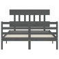 vidaXL Giroletto con Testiera Grigio 4FT Small Double Legno Massello vidaXL Giroletto con Testiera Grigio 4FT Small Double Legno Massello