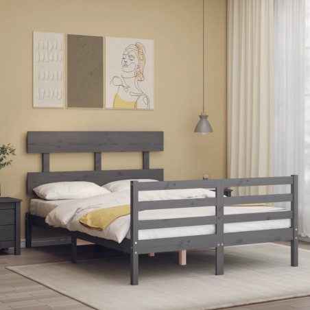 vidaXL Giroletto con Testiera Grigio 4FT Small Double Legno Massello