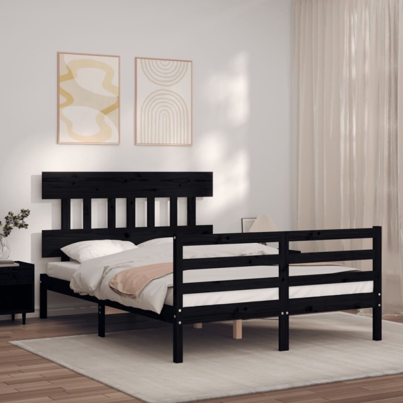 vidaXL Giroletto con Testiera Nero 140x190 cm in Legno Massello vidaXL Giroletto con Testiera Nero 140x190 cm in Legno Massello